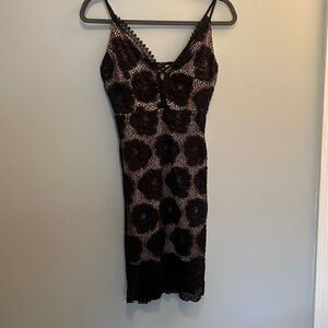 Scobe Women's Black V-Neck Spaghetti Strap Floral Lace Bodycon Dress